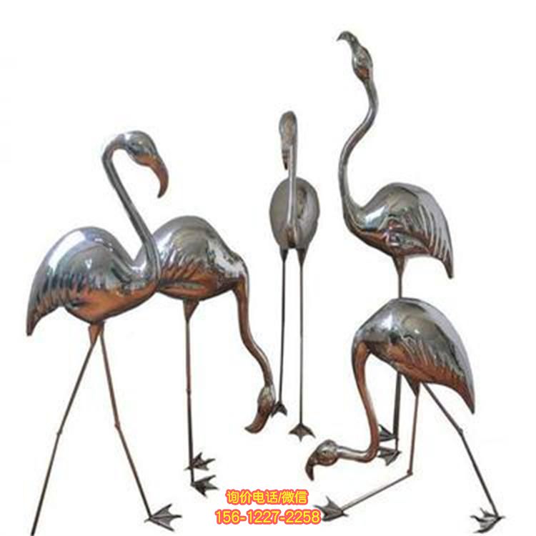 公園裝飾不銹鋼鏡面抽象火烈鳥(niǎo)雕塑