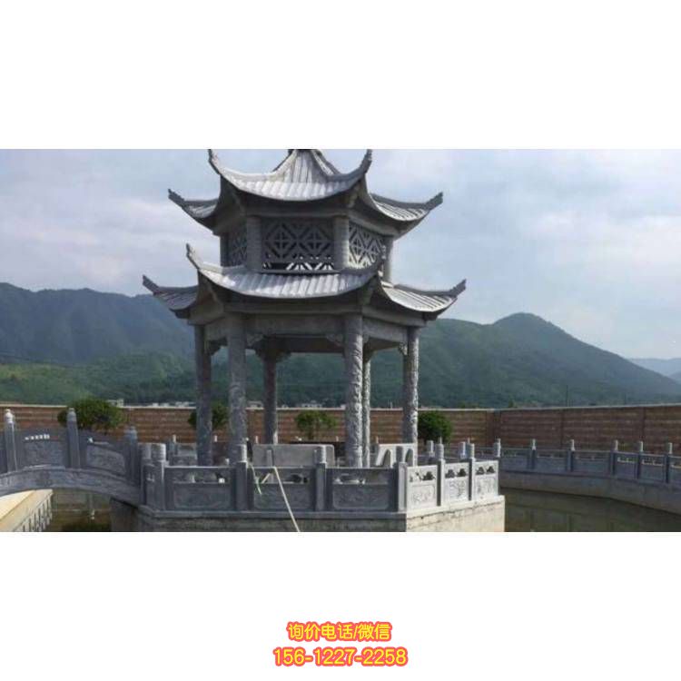 精致大理石石雕涼亭，增添園林公園的美景