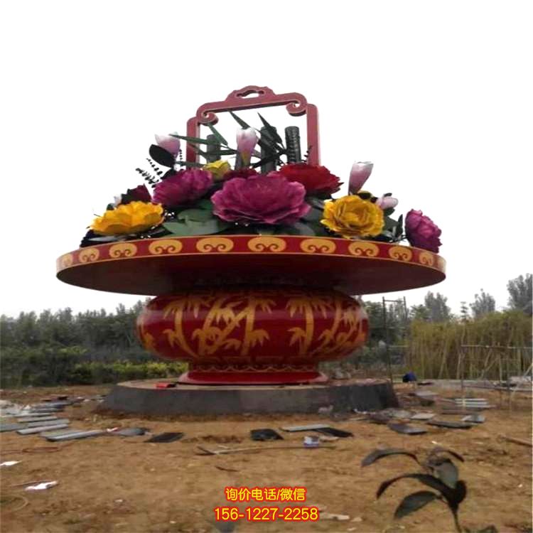 公園廣場大型玻璃鋼景觀花籃，慶典大花籃