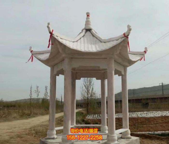 涼亭雕塑-農(nóng)場戶外擺放大理石六角座椅休息涼亭 涼亭雕塑-農(nóng)場戶外擺放大理石六角座椅休息涼亭