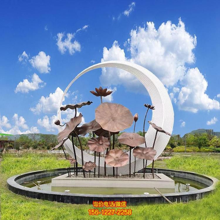 園林景區創意不銹鋼噴泉水景荷花荷葉擺件
