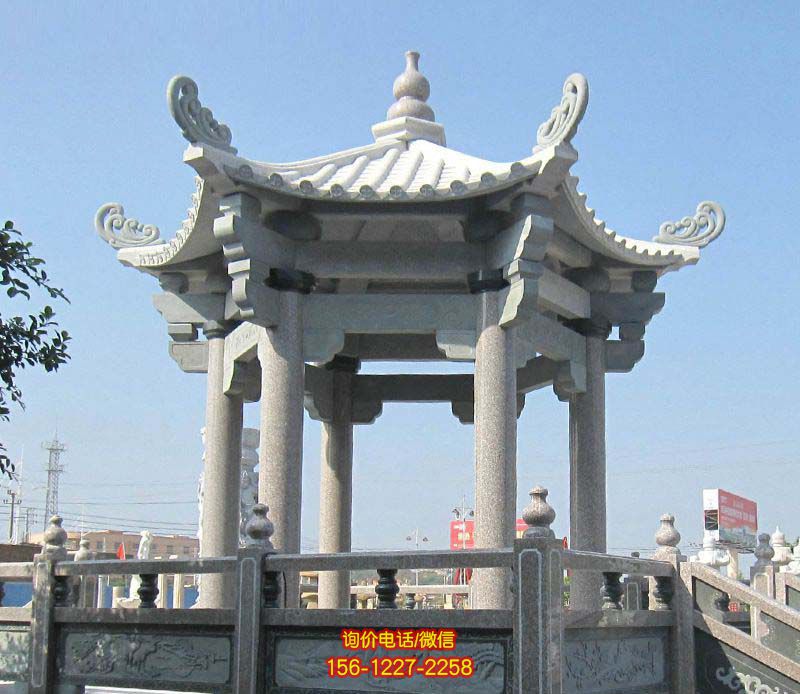 花崗巖雕刻六柱園林寺院擺放休息涼亭 花崗巖雕刻六柱園林寺院擺放休息涼亭