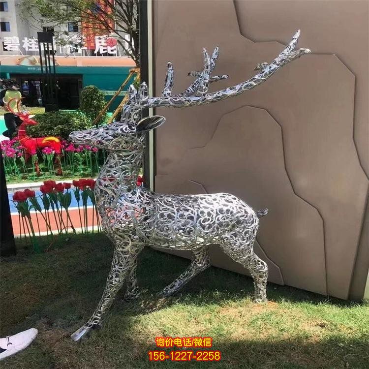 現代不銹鋼鏤空抽象動物雕塑公園園林景觀動物造型擺件