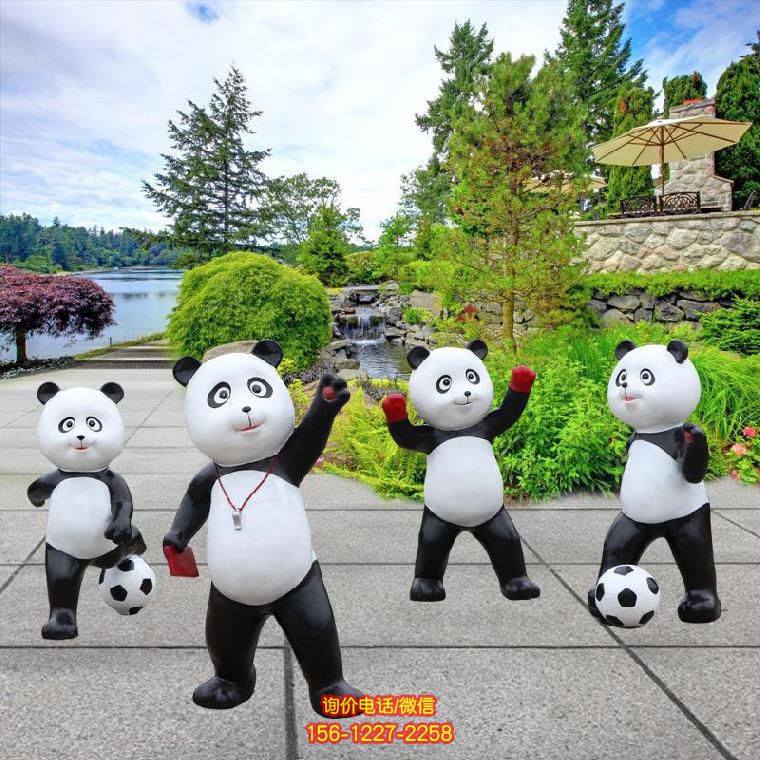 兒童游樂園公園廣場街邊擺放卡通足球熊貓玻璃鋼雕塑 兒童游樂園公園廣場街邊擺放卡通足球熊貓玻璃鋼雕塑