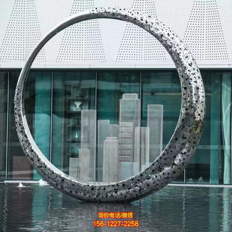 不銹鋼鏤空水景戶外噴泉水景水簾圓環擺件