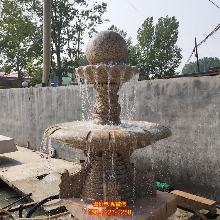 小區(qū)廣場(chǎng)別墅晚霞紅石雕歐式水缽風(fēng)水球噴泉