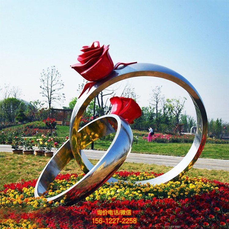 公園廣場(chǎng)愛(ài)情主題公園不銹鋼鏡面戒指雕塑