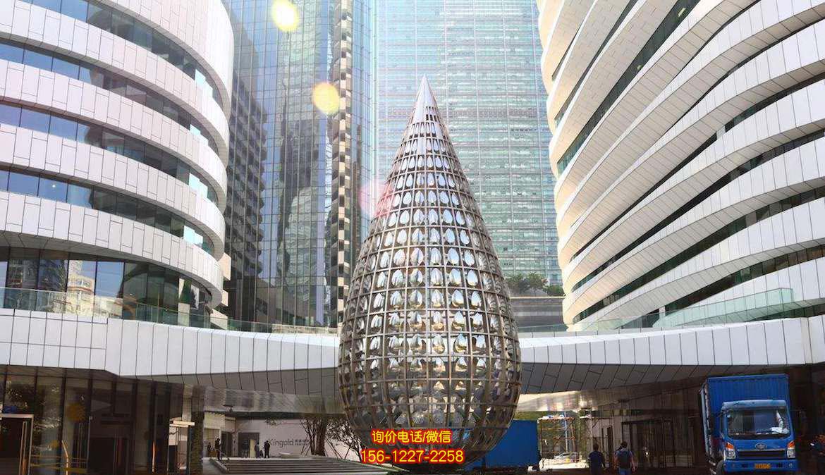 城市街道創意抽象不銹鋼鏤空水滴雕塑 城市街道創意抽象不銹鋼鏤空水滴雕塑