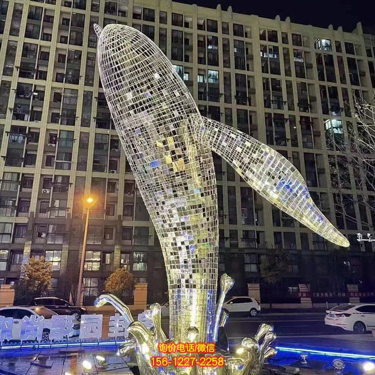 不銹鋼鯨魚，大型鐵藝鏤空網(wǎng)格鯨魚水景裝飾景觀