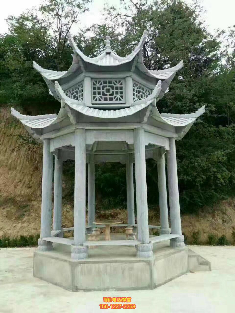 寺院戶外景觀雙層鏤空仿古花崗巖涼亭 寺院戶外景觀雙層鏤空仿古花崗巖涼亭