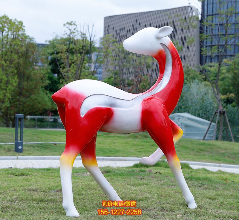 玻璃鋼彩繪創意玻璃鋼彩繪紅色梅花鹿雕塑 玻璃鋼彩繪創意玻璃鋼彩繪紅色梅花鹿雕塑