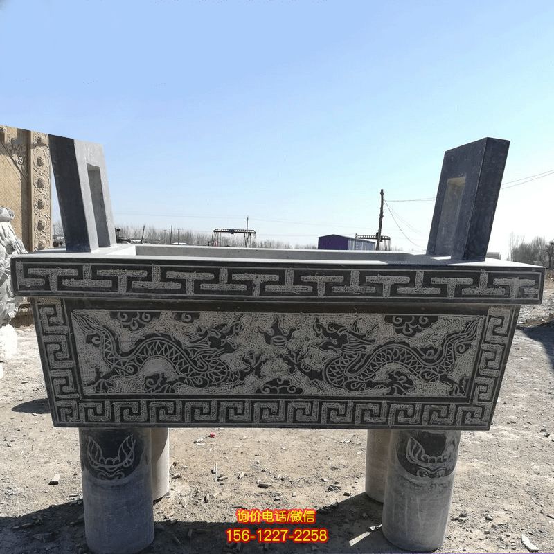 青石仿古二龍戲珠大型寺院宗祠戶外香爐雕塑 青石仿古二龍戲珠大型寺院宗祠戶外香爐雕塑