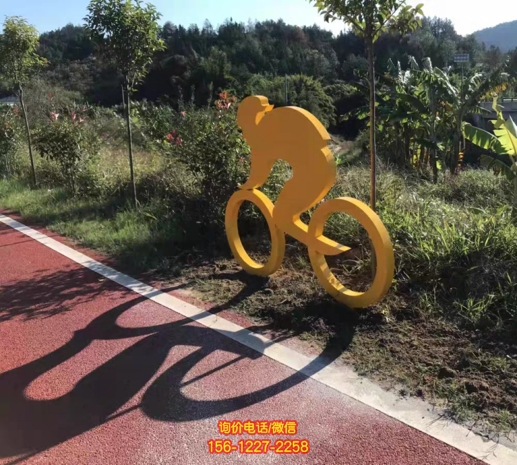 鐵藝剪影人物，騎行人物，騎自行車的抽象人物