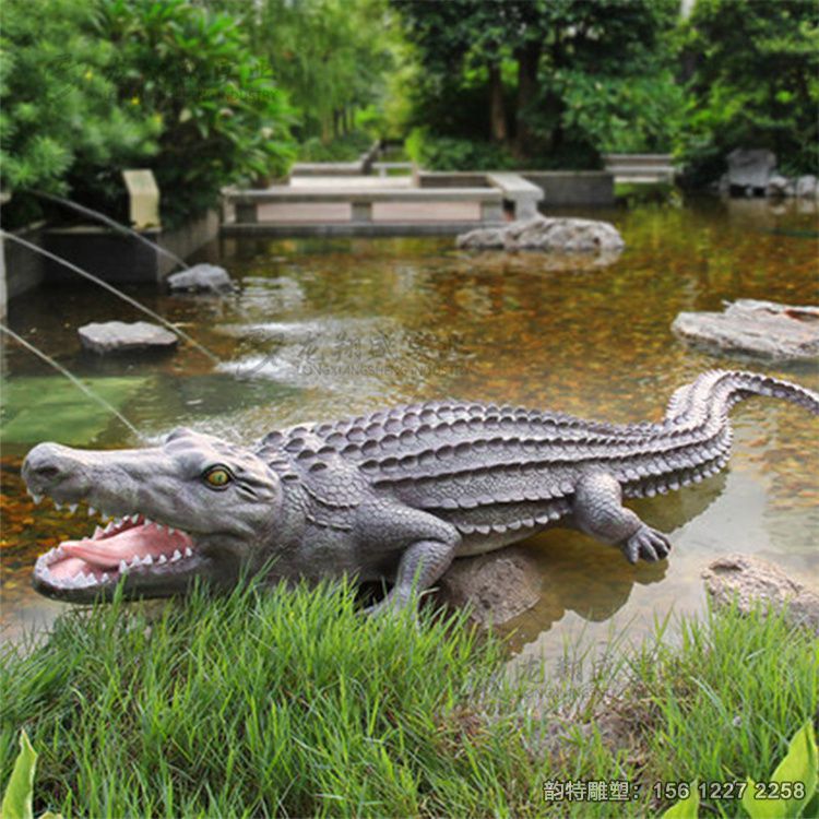 玻璃鋼鱷魚雕塑 池塘沙灘海洋生物擺件 玻璃鋼鱷魚雕塑 池塘沙灘海洋生物擺件