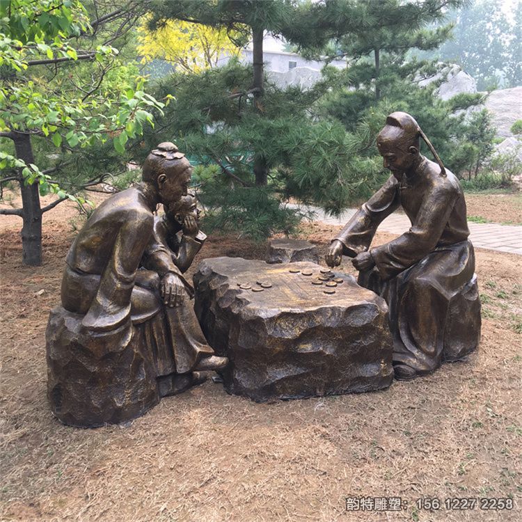 玻璃鋼古代人物下象棋雕塑，傳統下象棋雕塑廠家