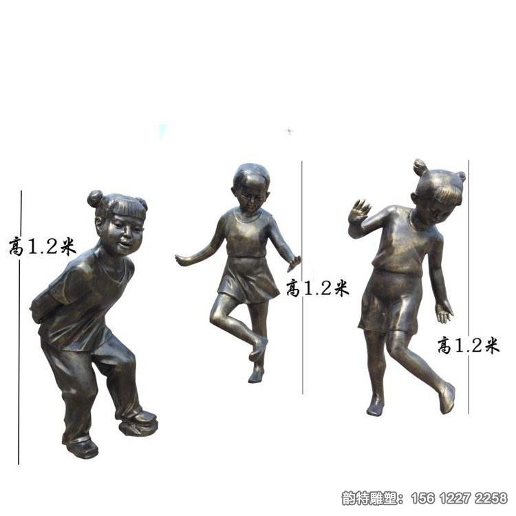小女孩踢毽子雕塑,校園文化主題雕塑定做 小女孩踢毽子雕塑,校園文化主題雕塑定做