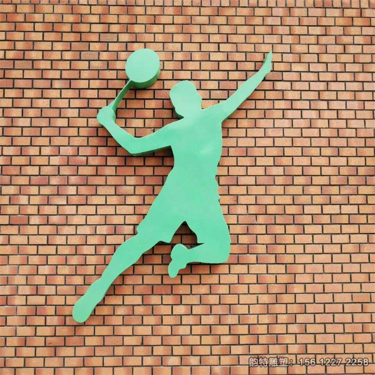 不銹鋼打羽毛球人物雕塑，剪影體育運動員雕塑