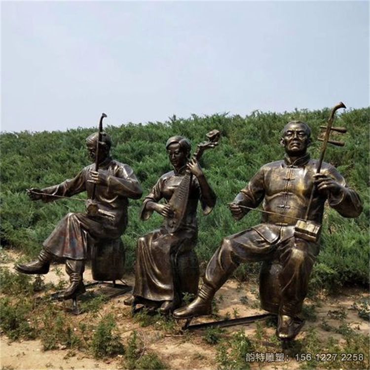 拉二胡的老人雕塑，傳統(tǒng)音樂題材雕塑定制