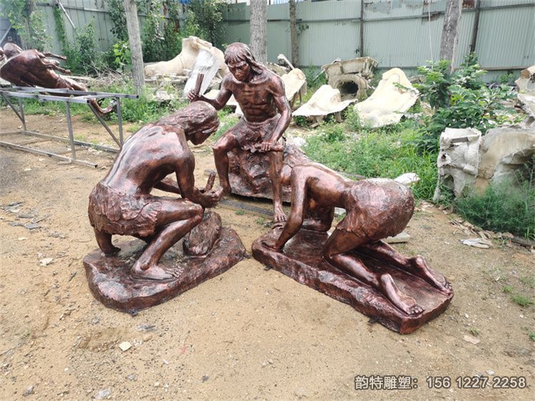 玻璃鋼原始人打獵雕塑,博物館原始人雕塑 玻璃鋼原始人打獵雕塑,博物館原始人雕塑