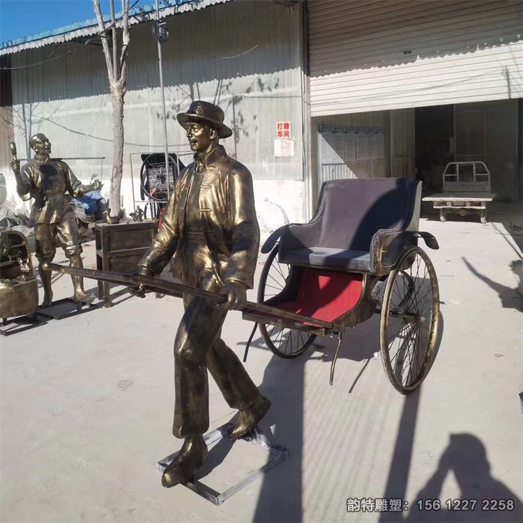 車夫拉黃包車雕塑,玻璃鋼仿銅人物雕塑 車夫拉黃包車雕塑,玻璃鋼仿銅人物雕塑