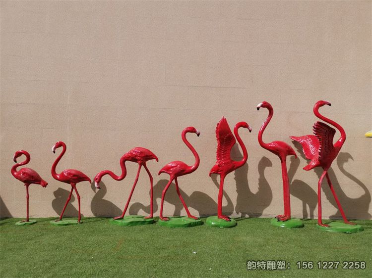 玻璃鋼火烈鳥雕塑定制，仿真動物雕塑火烈鳥