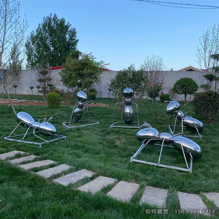 鏡面不銹鋼螞蟻雕塑，公園動物主題雕塑定做