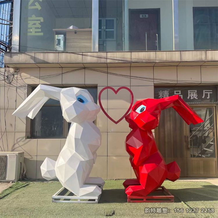 不銹鋼幾何切面兔子雕塑,抽象情侶兔子雕塑加工廠 不銹鋼幾何切面兔子雕塑,抽象情侶兔子雕塑加工廠