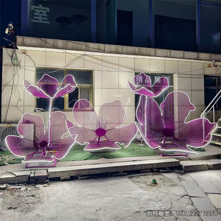 不銹鋼花朵雕塑 發光鏤空花雕塑 不銹鋼花朵雕塑 發光鏤空花雕塑